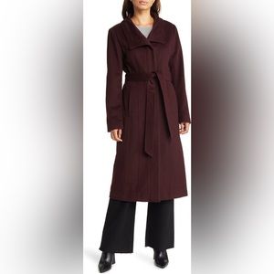 COLE HAAN Signature Women's Slick Belted Long Coat Sz 6 Retail $450 Burgundy NWT